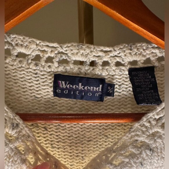 Vintage Weekend Edition Cable Knit Floral Sweater Cottagecore Embroidered Small - Picture 7 of 8